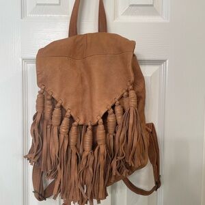 Tan Leather Tassel Backpack